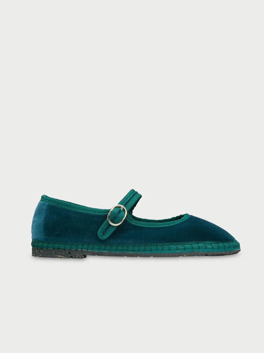 Flabelus Leonor Mary Jane Velvet Green