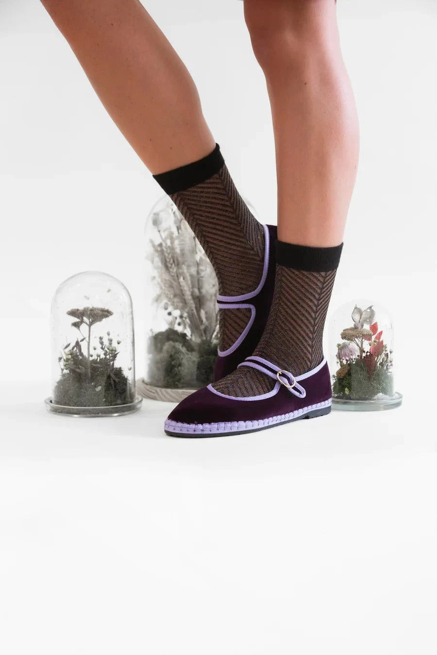 Flabelus Linton Mary Jane Velvet Purple