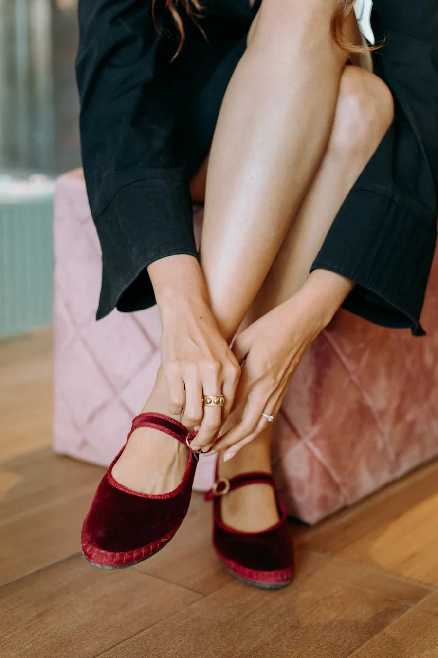 Flabelus Lucrecia Mary Jane Velvet Red