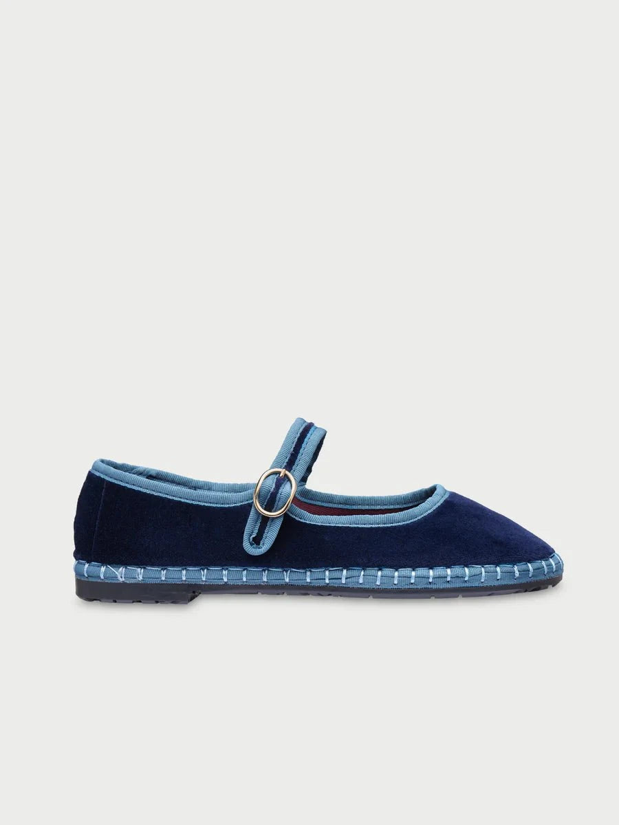 Flabelus Montague Mary Jane Velvet Blue